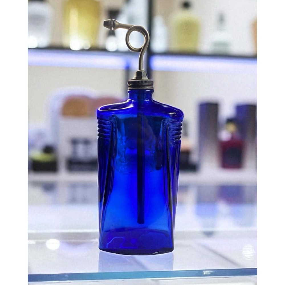 Vintage cobalt blue glass chemical spray bottle-‎ glass and metal spray bottle-